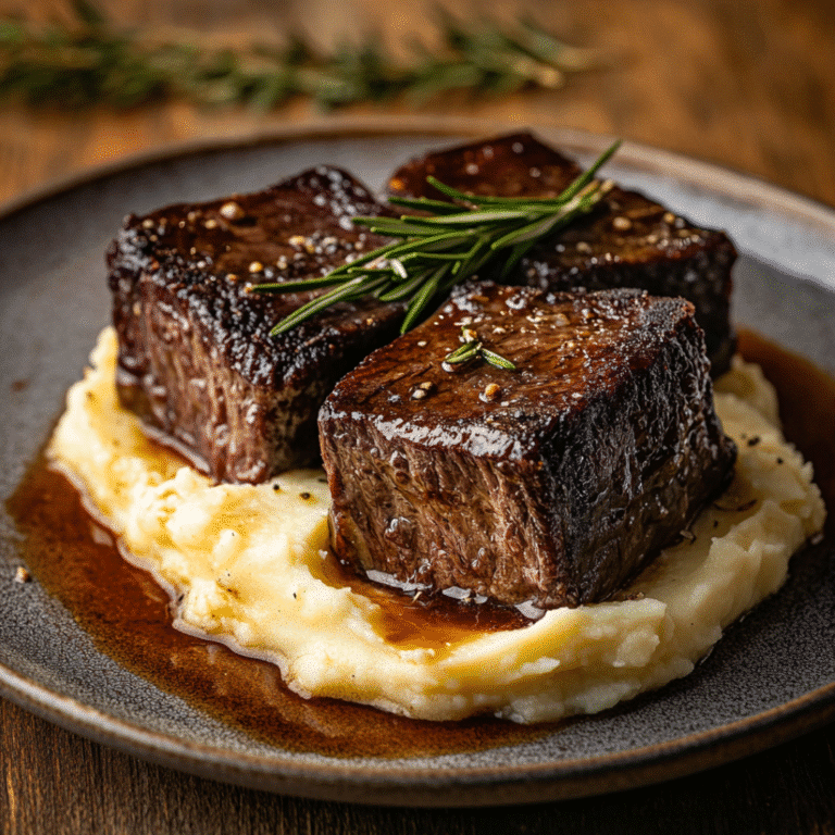 Featured image of perfectly cooked sous vide short ribs on mashed potatoes