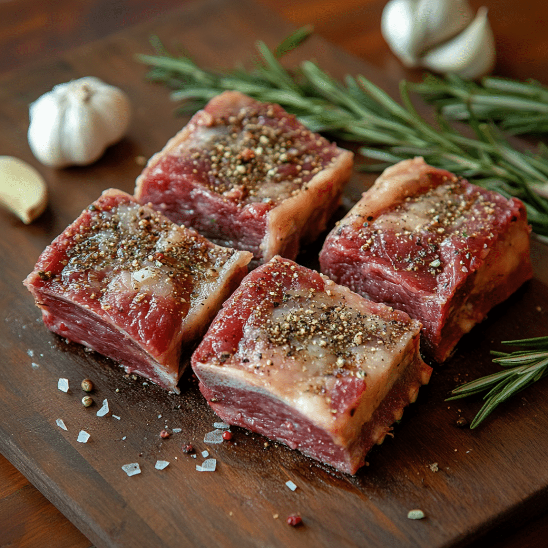 Seasoning sous vide short ribs with garlic and herbs