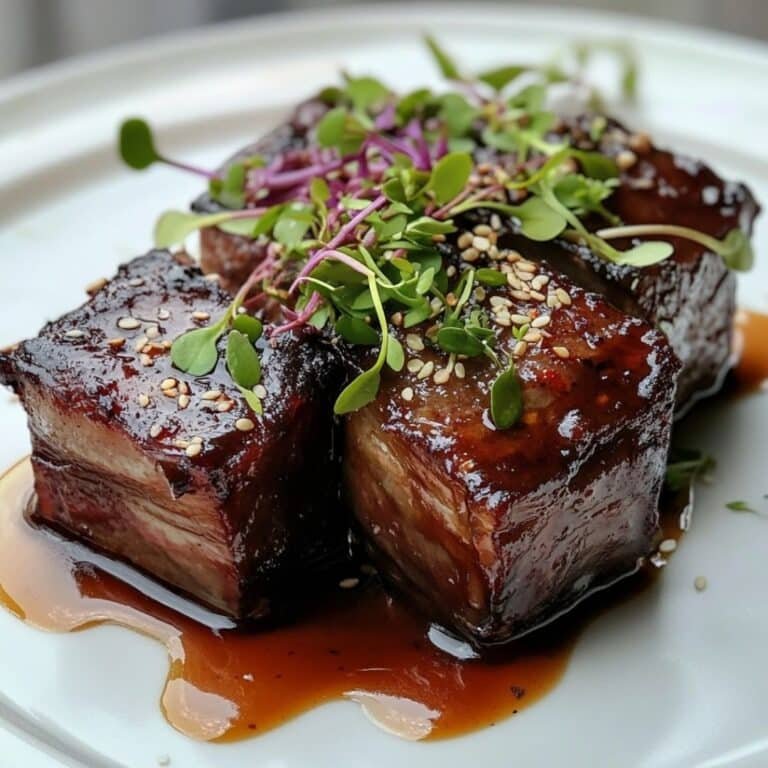 Sous vide boneless short ribs plated with garnish