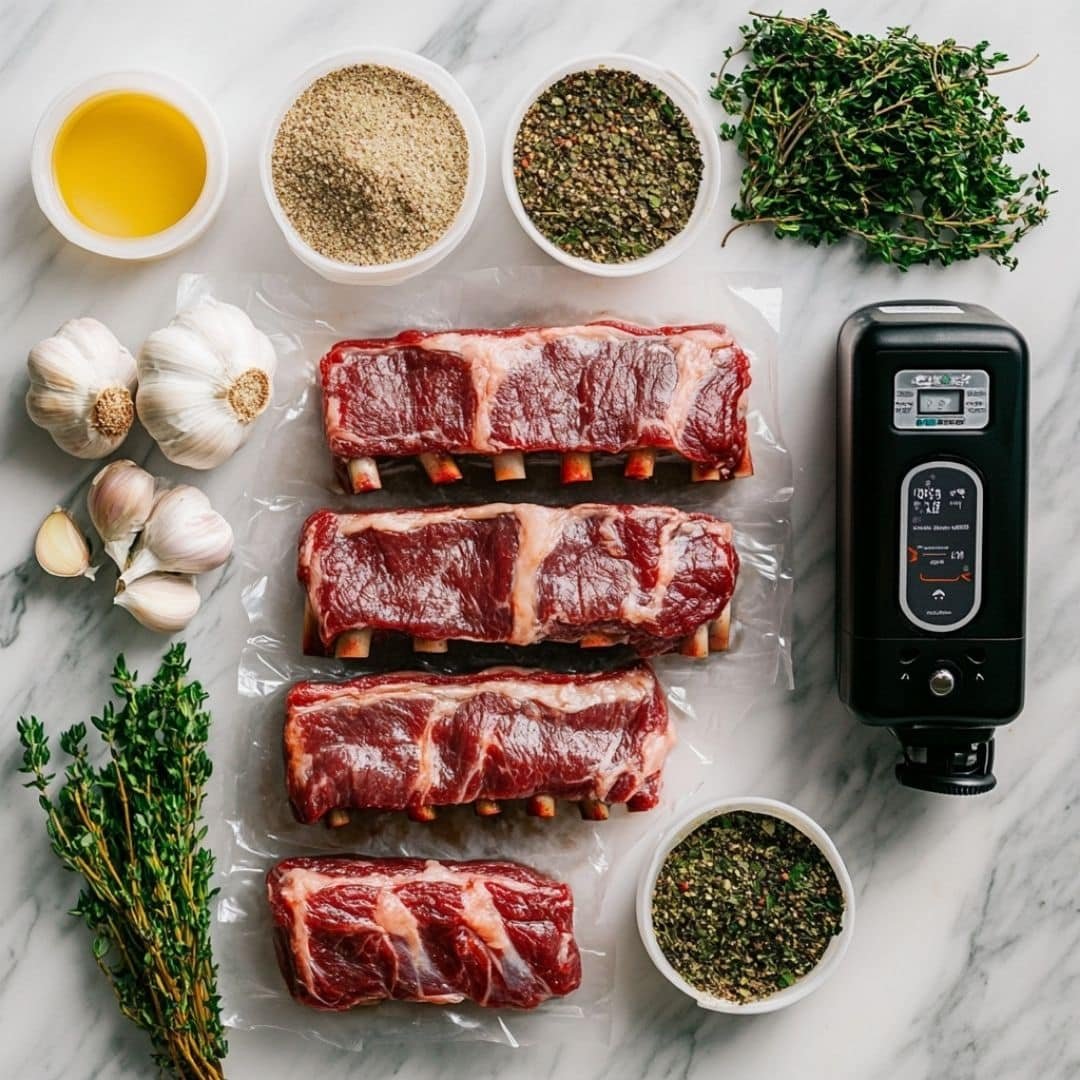 Ingredients laid out for sous vide boneless short ribs