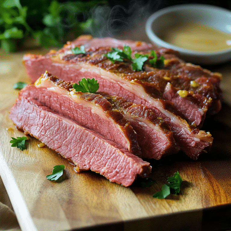 Sous vide corned beef recipe sliced on board