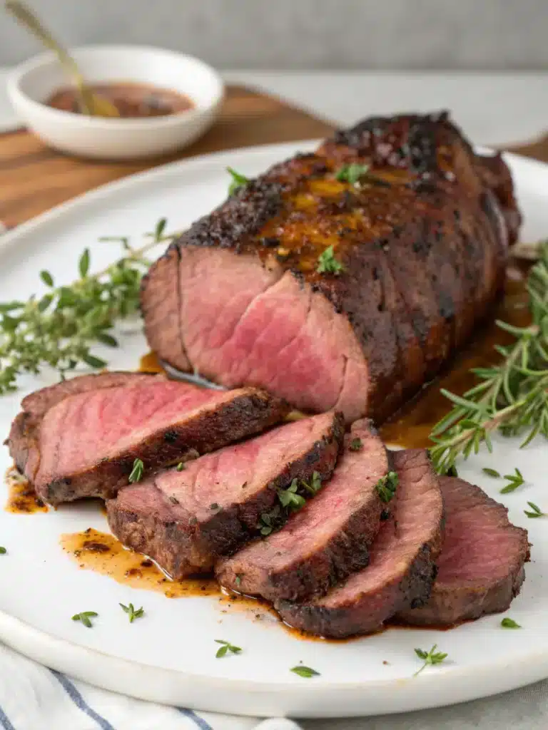 Sous vide beef tenderloin with elegant sear and soft interior